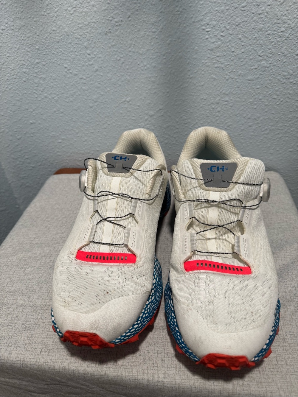 Under Armour HOVR White Blue Orange Running Shoes Quick Lace